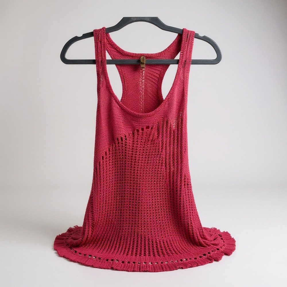 Victoria's Secret Tank Top Crochet Knit Pink Racerback Ruffle‎ Hem S Y2K Boho